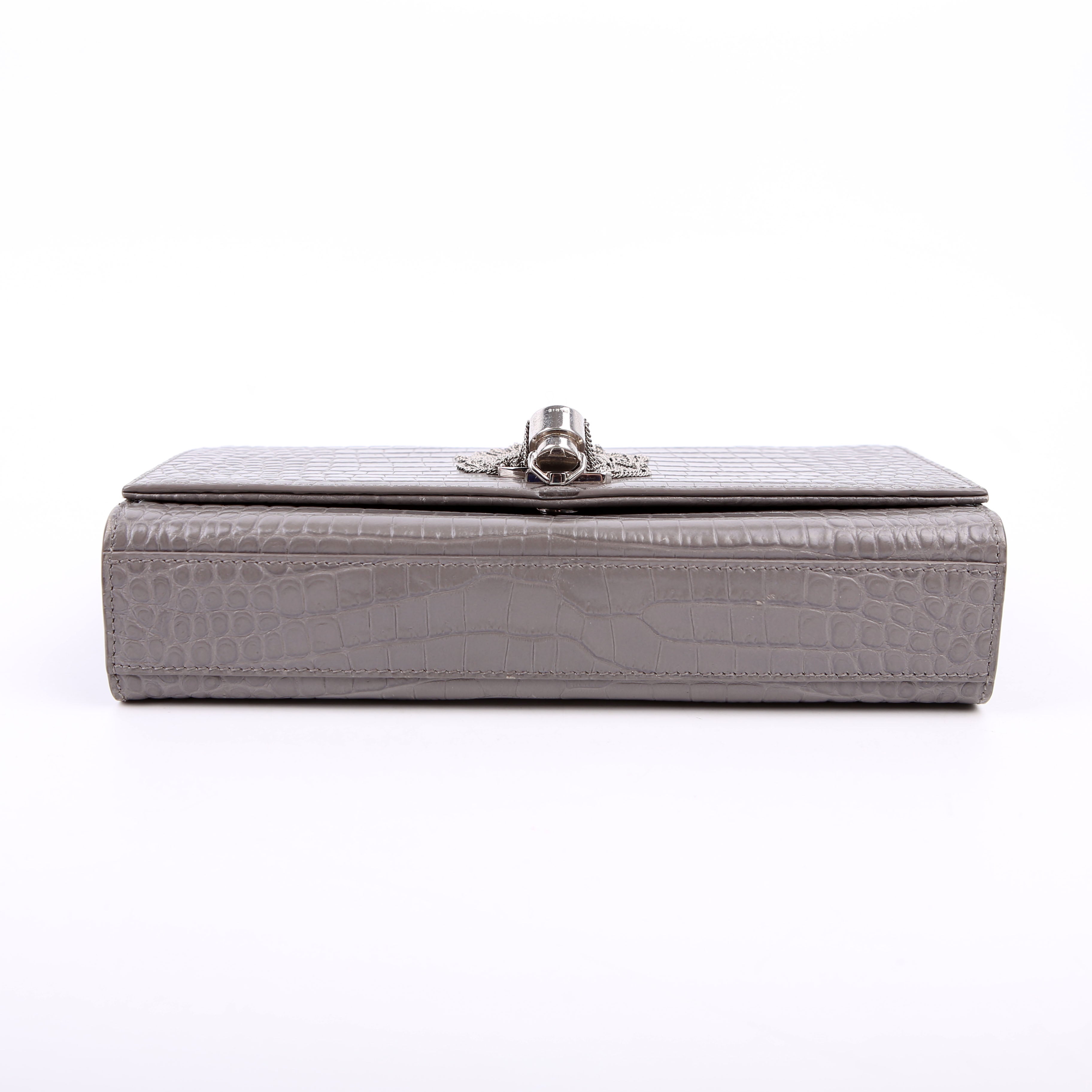 Saint Laurent Kate Tassel Satchel Medium Croc Embossed 354119 Grey