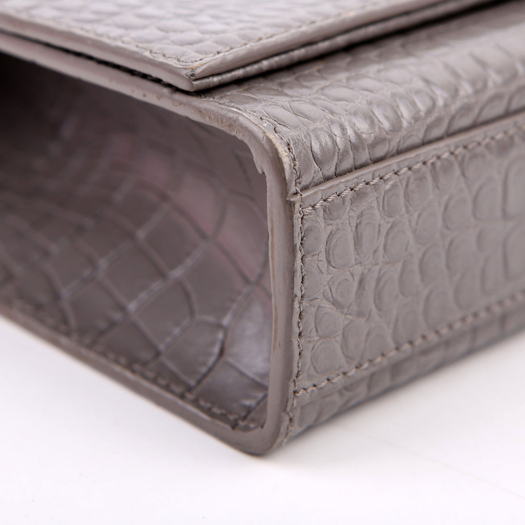 Saint Laurent Kate Tassel Satchel Medium Croc Embossed 354119 Grey
