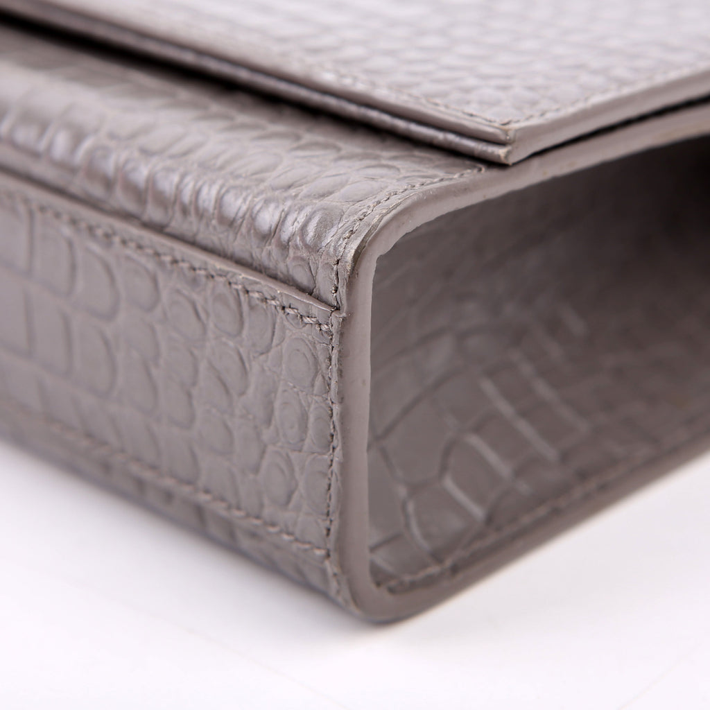 Saint Laurent Kate Tassel Satchel Medium Croc Embossed 354119 Grey