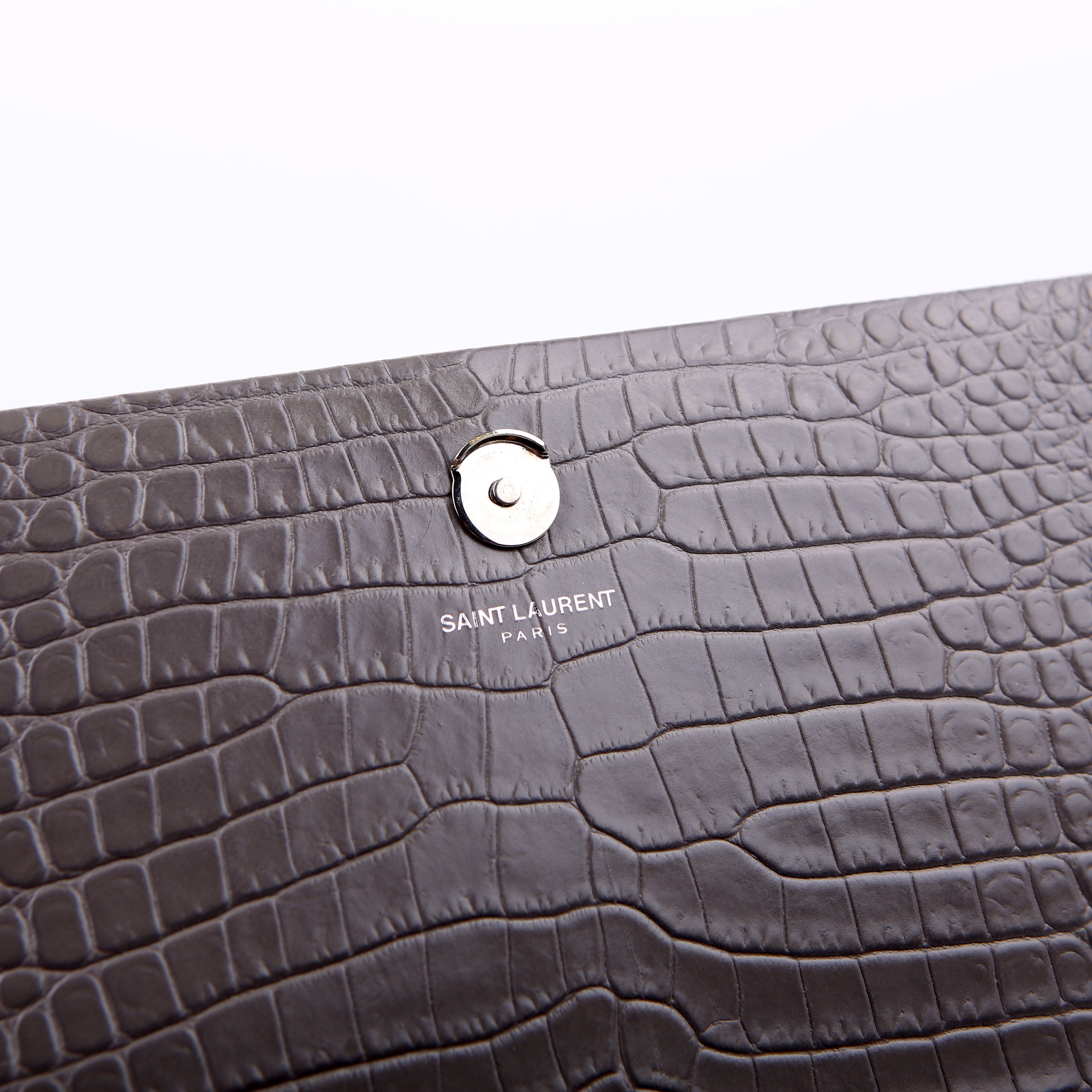 Saint Laurent Kate Tassel Satchel Medium Croc Embossed 354119 Grey