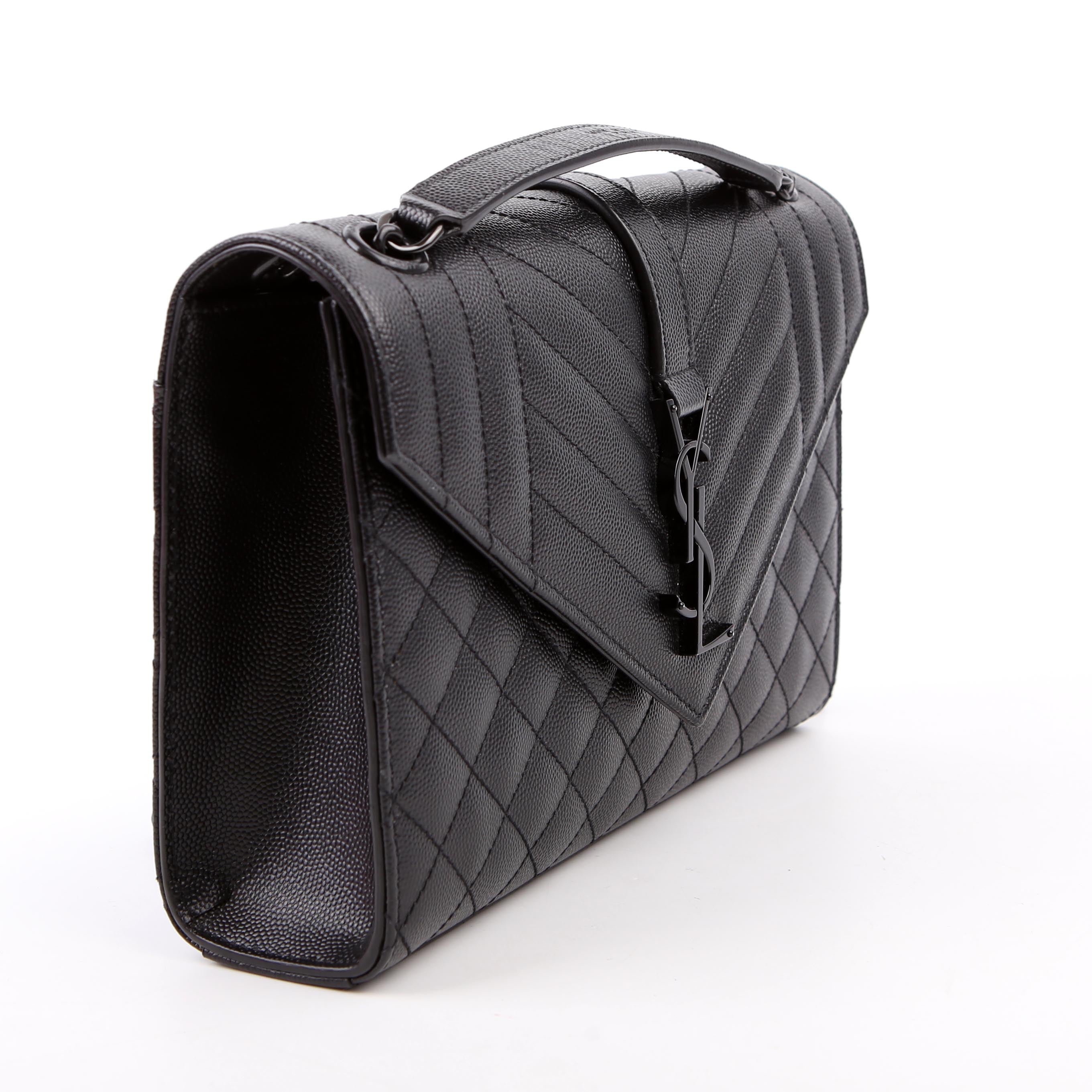 Saint Laurent Envelope Medium Tri-Quilt 600185 Black