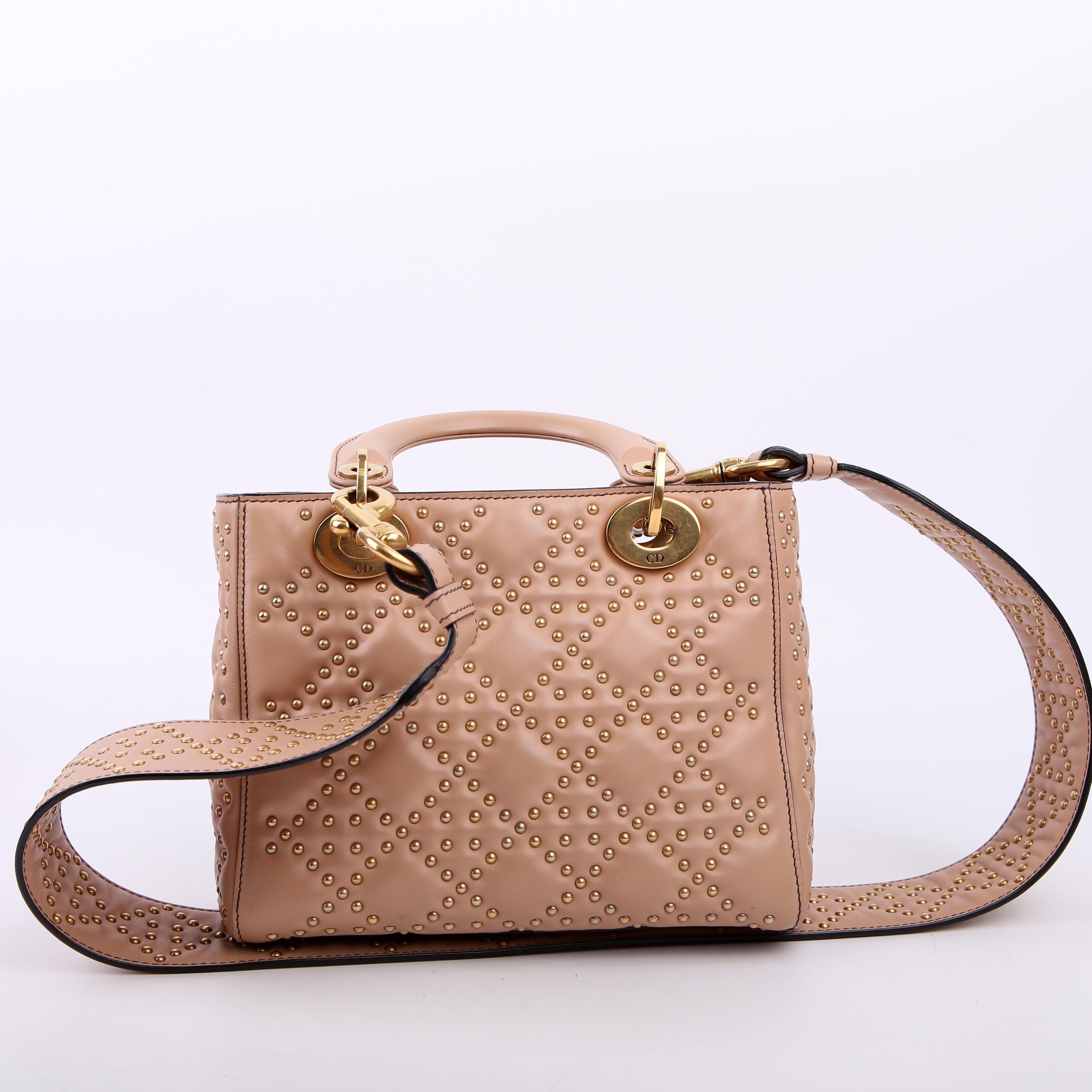 Christian Dior Lady Dior Mini Studded Tan