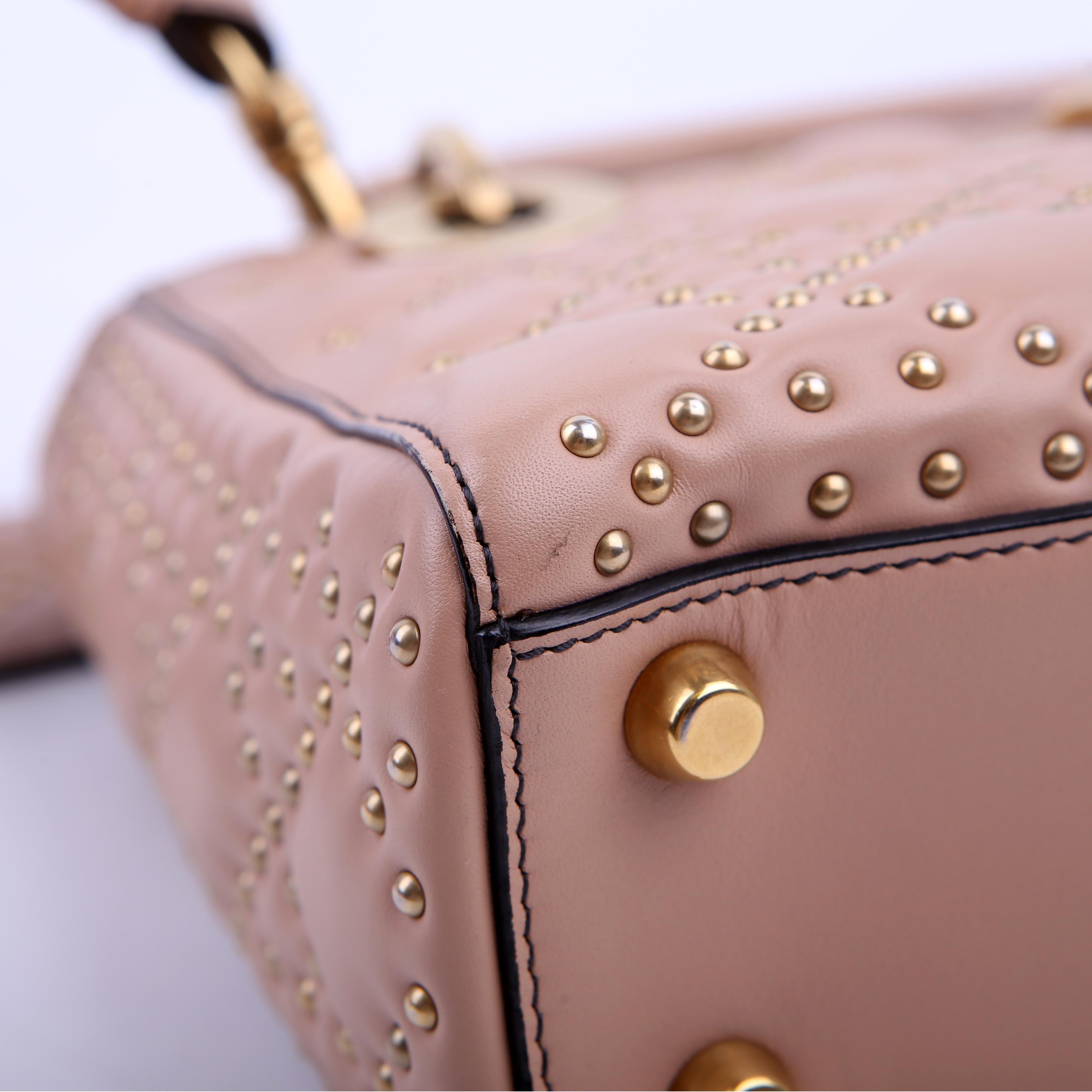 Christian Dior Lady Dior Mini Studded Tan