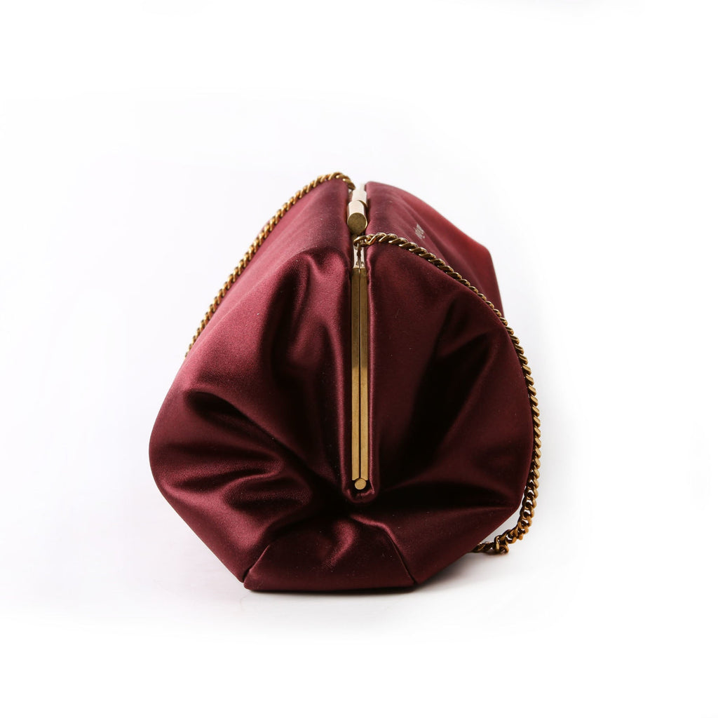 Saint Laurent Satin Chain Clutch With Chain 807825 Burgundy