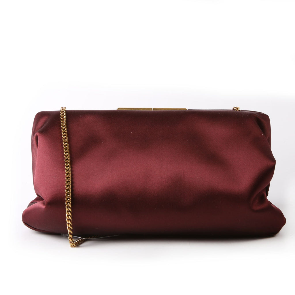 Saint Laurent Satin Chain Clutch With Chain 807825 Burgundy