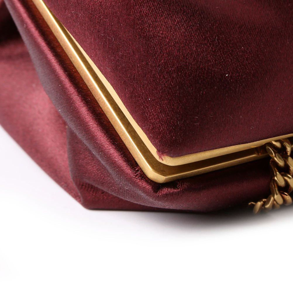 Saint Laurent Satin Chain Clutch With Chain 807825 Burgundy