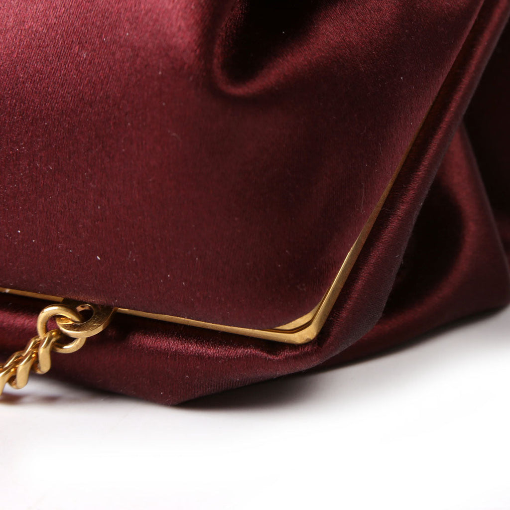 Saint Laurent Satin Chain Clutch With Chain 807825 Burgundy
