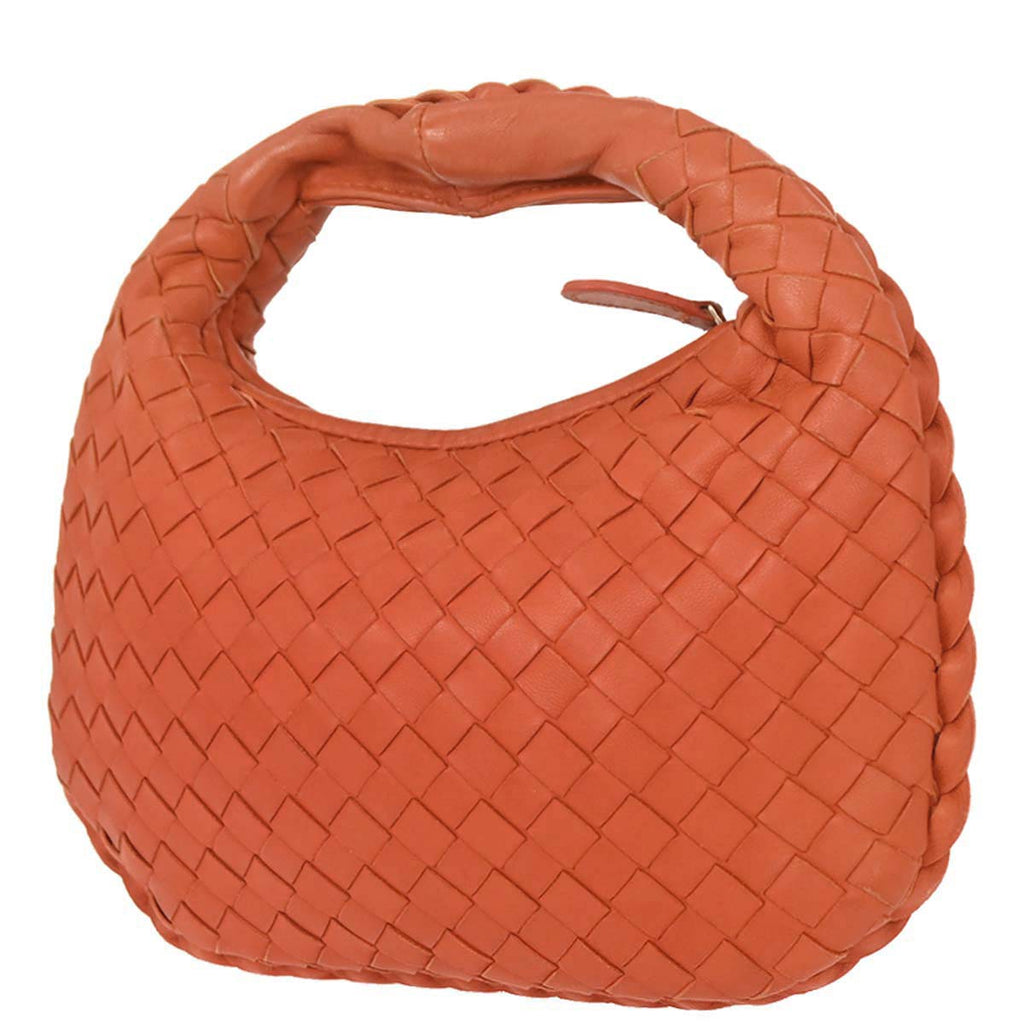 Bottega Veneta Orange Lambskin Intrecciato Hobo Handbag