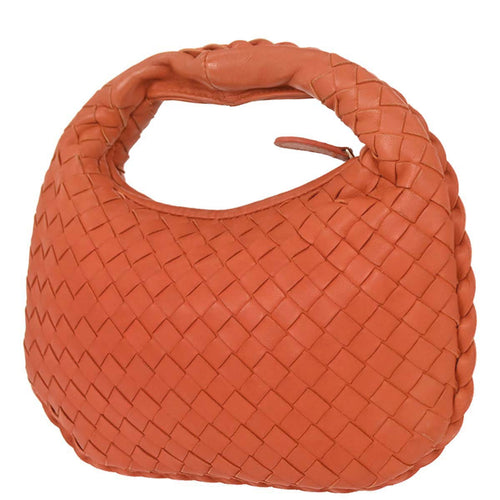 Bottega Veneta Orange Lambskin Intrecciato Hobo Handbag