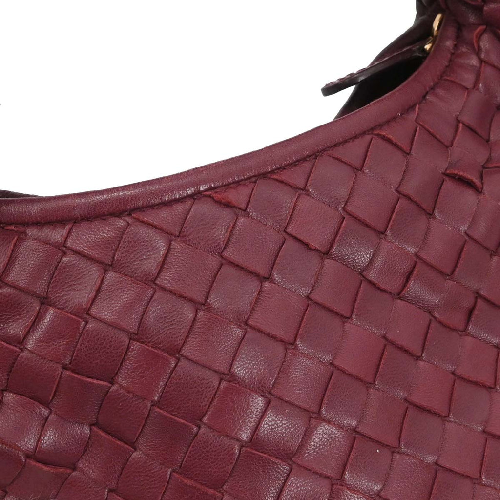 Bottega Veneta Bordeaux Lambskin Intrecciato Hobo Handbag