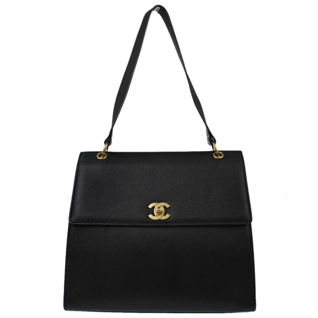 Chanel Black Caviar Skin Straight Flap Handbag