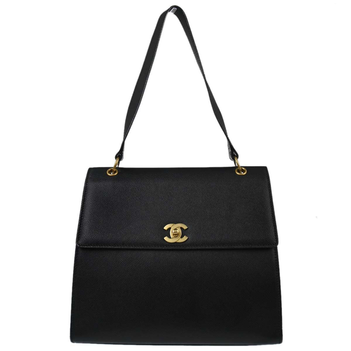 Chanel Black Caviar Skin Straight Flap Handbag