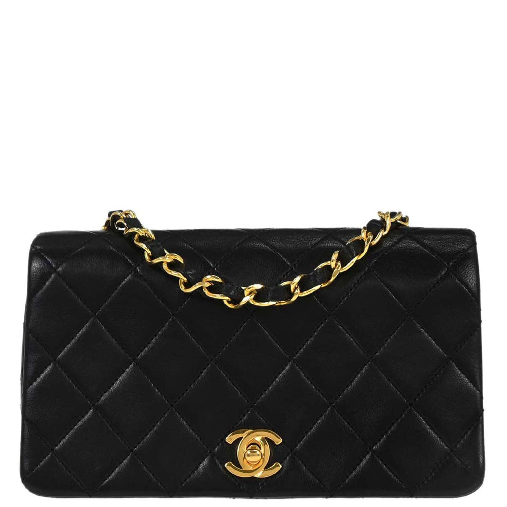 Chanel Black Lambskin Turnlock Mini Full Flap Shoulder Bag