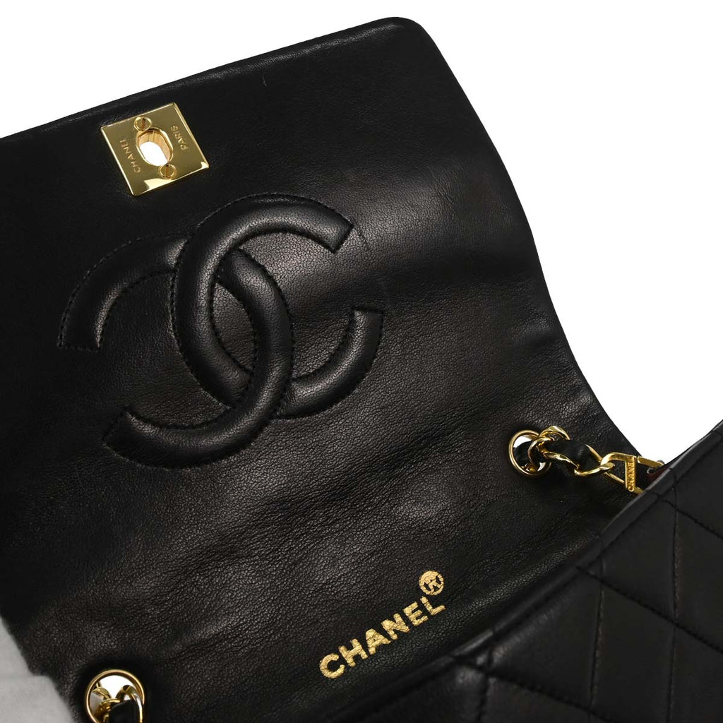 Chanel Black Lambskin Turnlock Mini Full Flap Shoulder Bag
