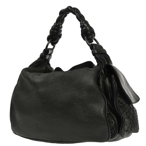Bottega Veneta Black Leather Intrecciato Handbag