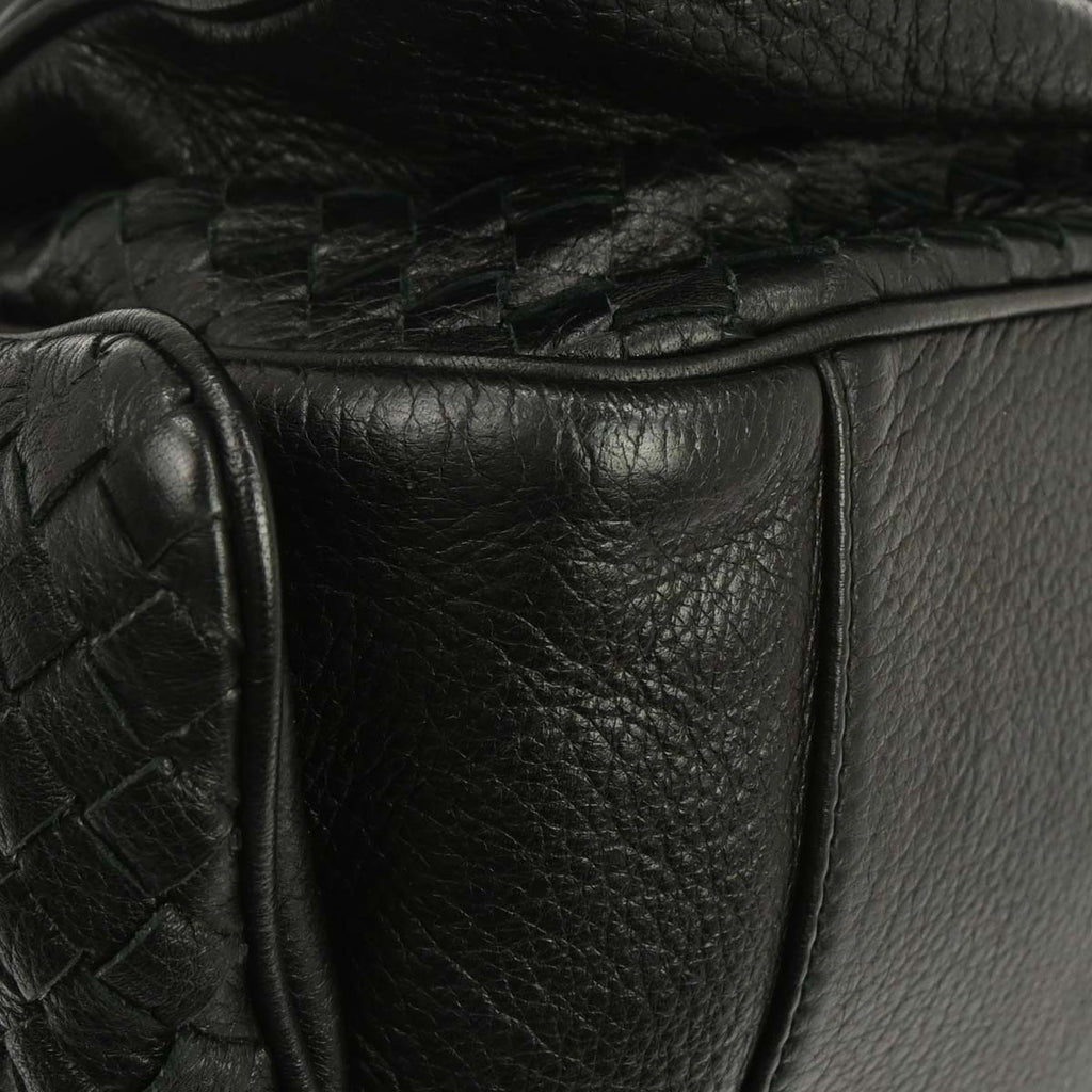 Bottega Veneta Black Leather Intrecciato Handbag