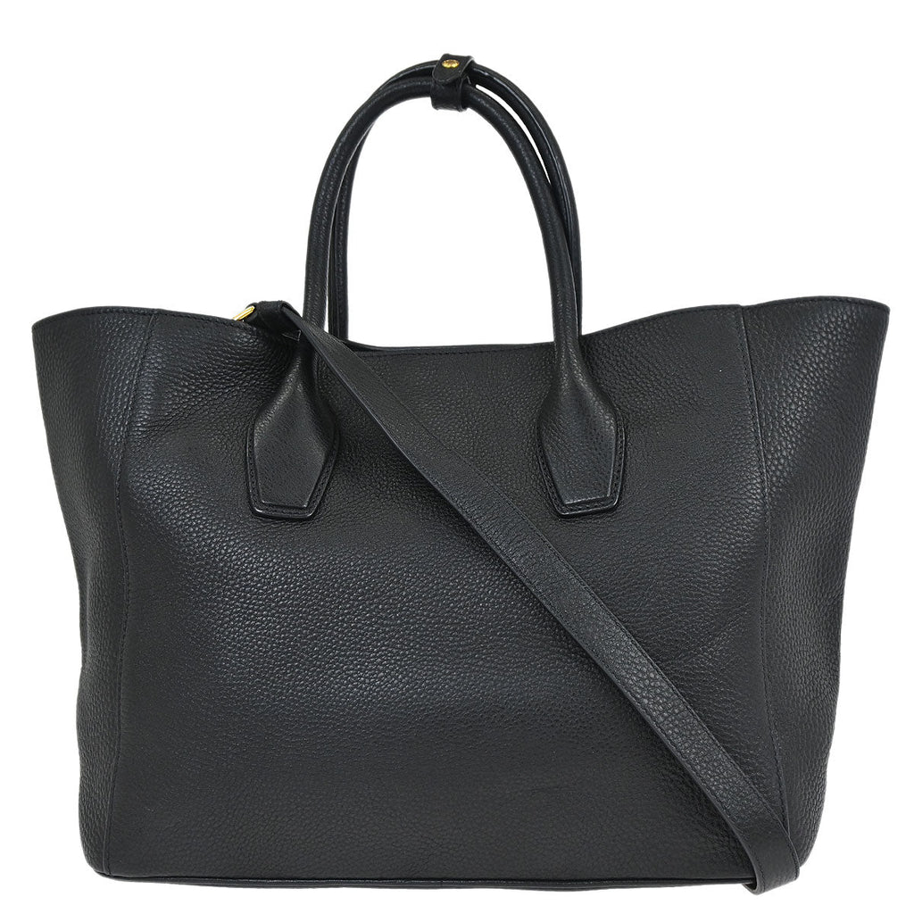 Prada Black Leather 2way Shoulder Tote Handbag