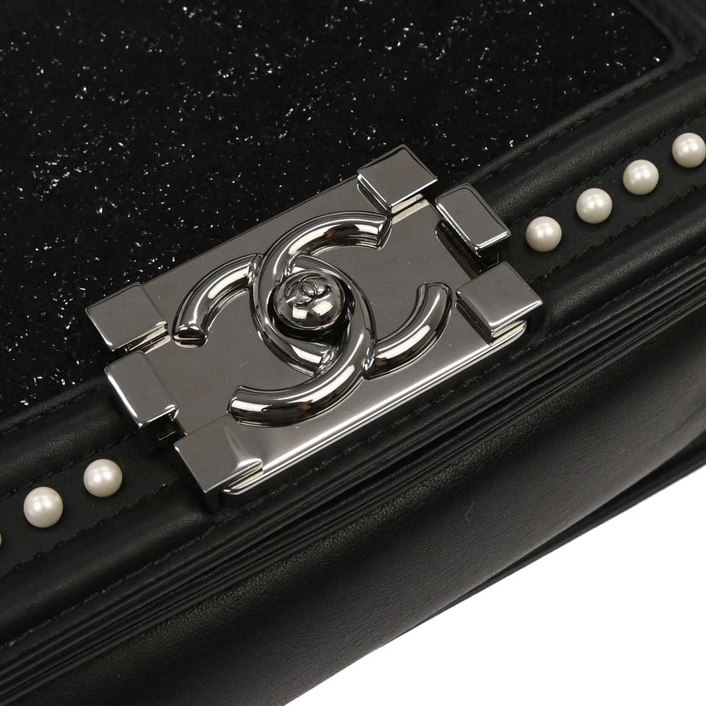 Boy Chanel Black Tweed Lambskin Small Chain Shoulder Bag