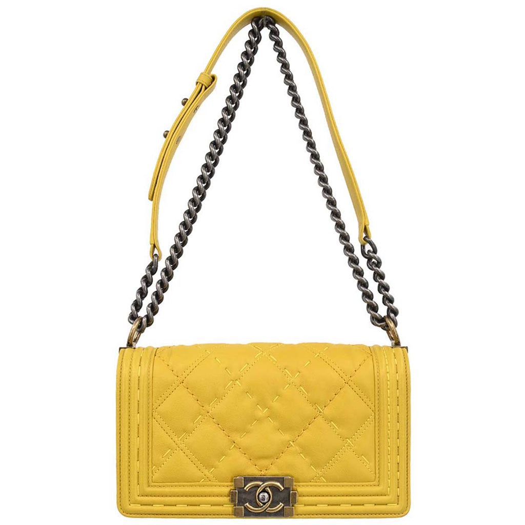Boy Chanel 2014-2015 Yellow Calfskin Medium Chain Shoulder Bag