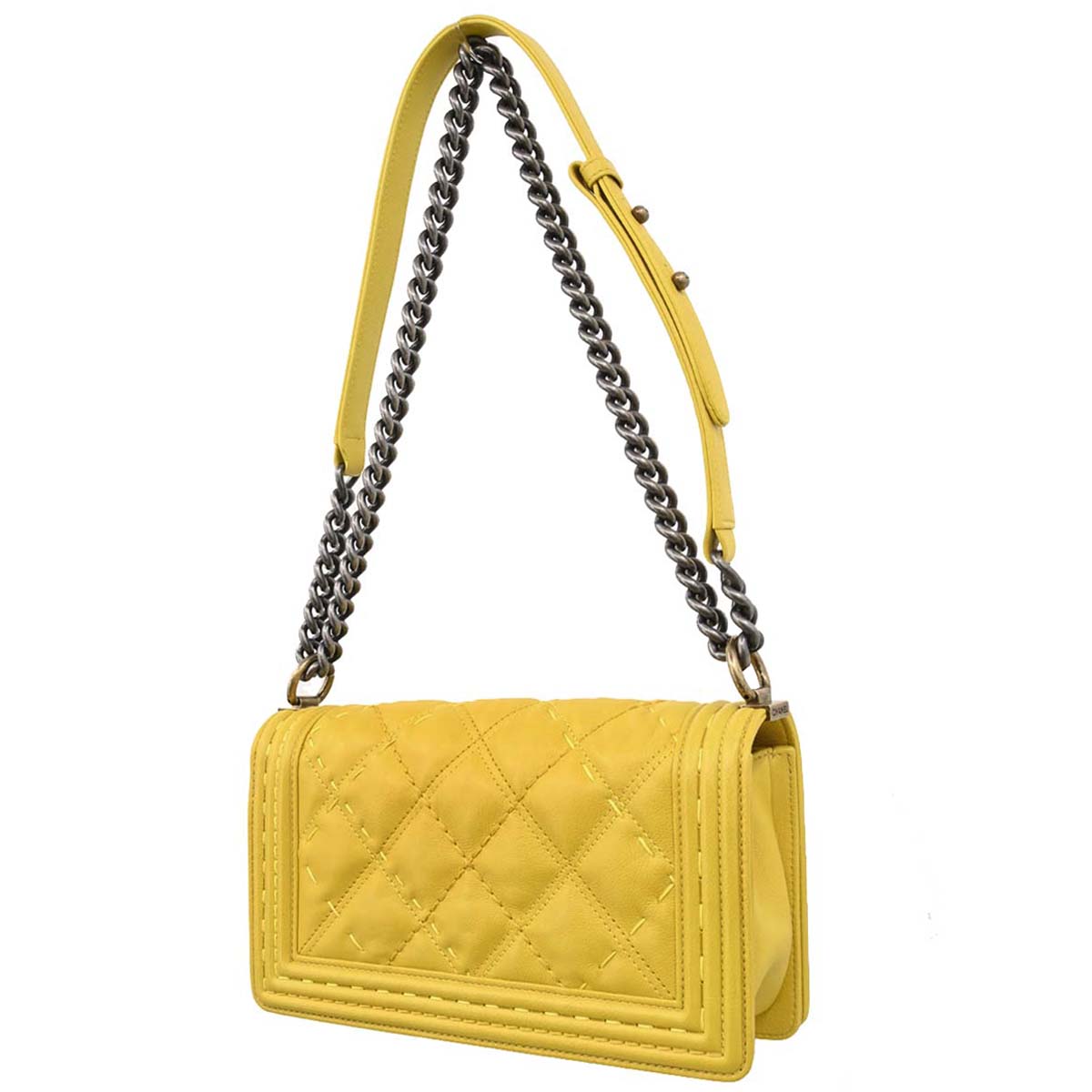 Boy Chanel 2014-2015 Yellow Calfskin Medium Chain Shoulder Bag