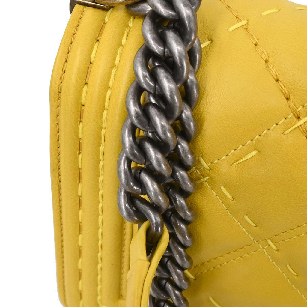 Boy Chanel 2014-2015 Yellow Calfskin Medium Chain Shoulder Bag