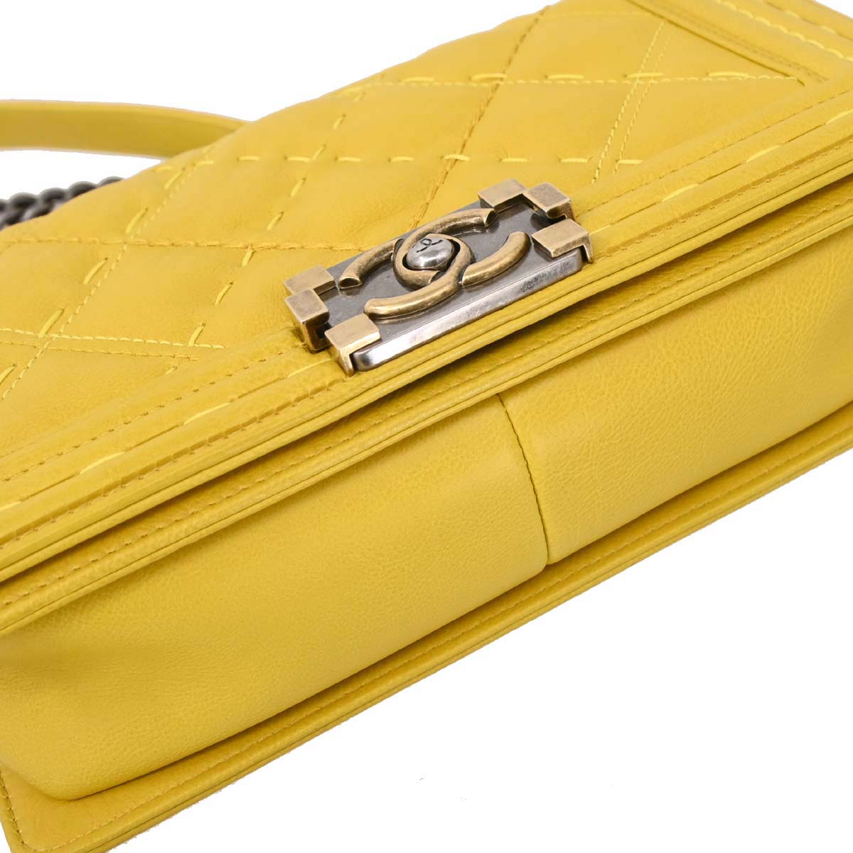 Boy Chanel 2014-2015 Yellow Calfskin Medium Chain Shoulder Bag