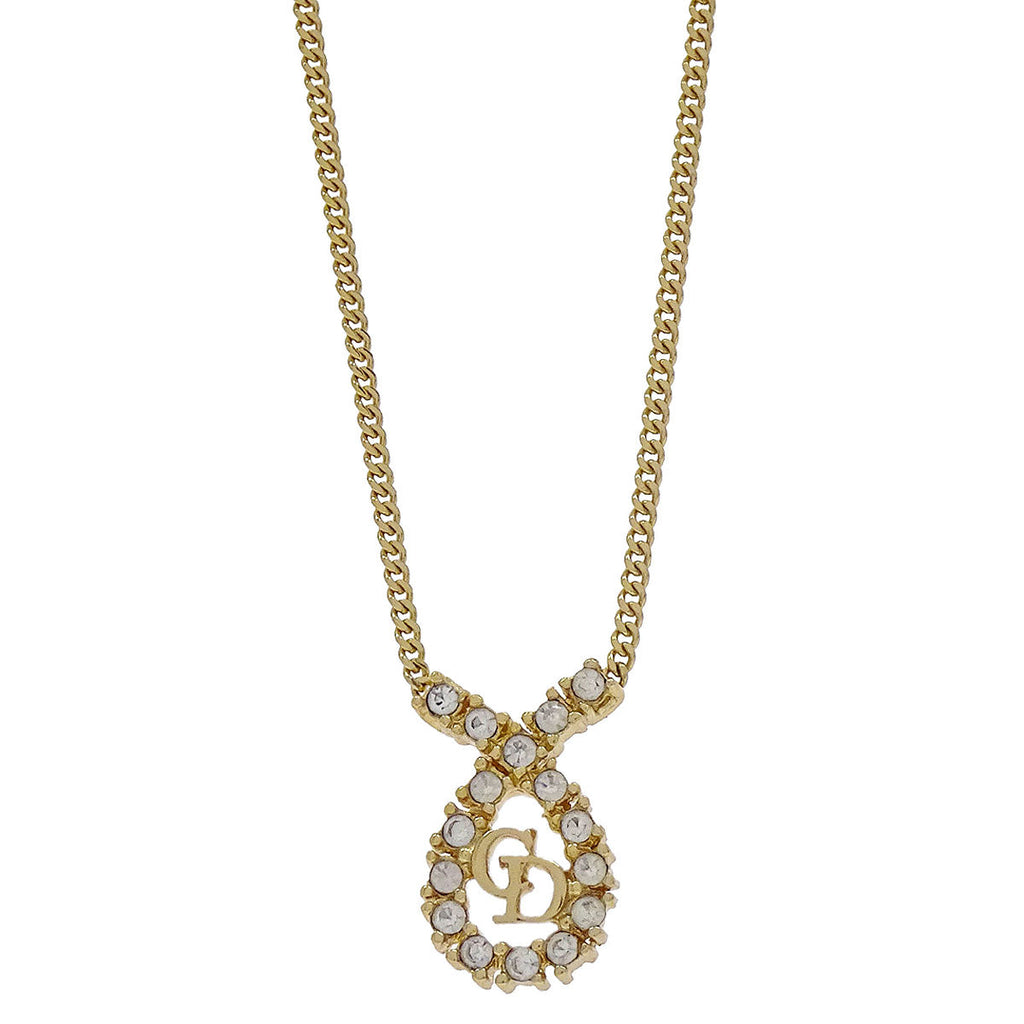 Christian Dior Necklace Pendant Gold Rhinestone