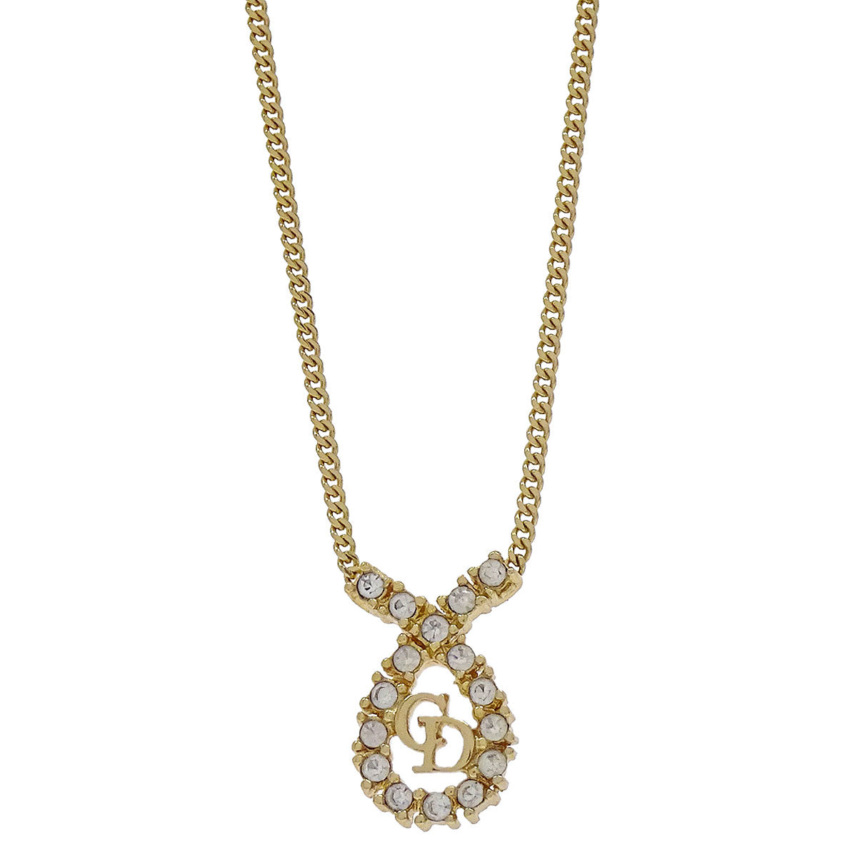 Christian Dior Necklace Pendant Gold Rhinestone