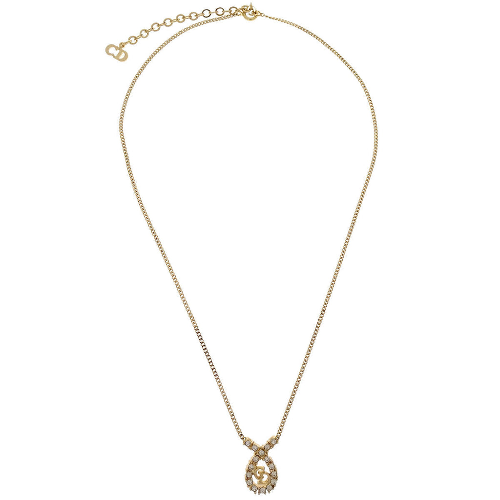 Christian Dior Necklace Pendant Gold Rhinestone