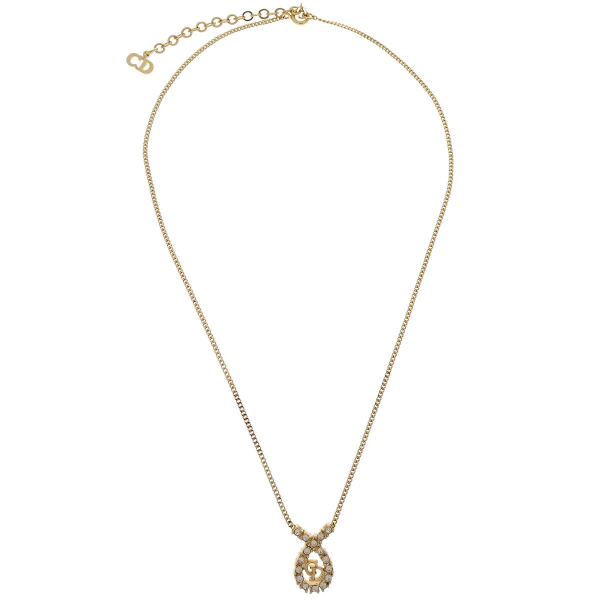 Christian Dior Necklace Pendant Gold Rhinestone