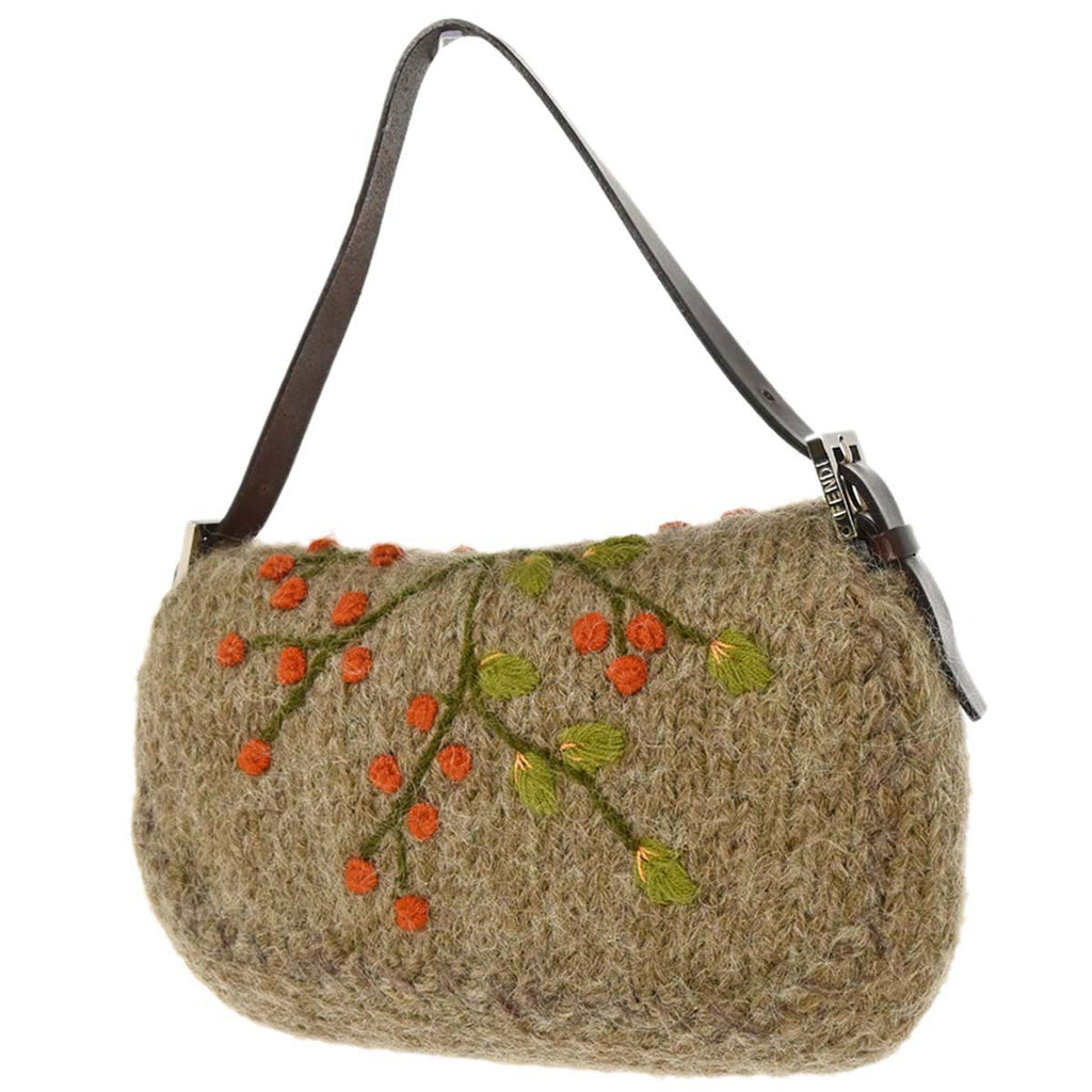 Fendi Brown Wool Baguette Handbag