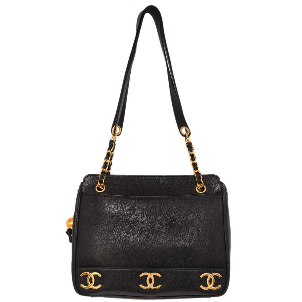 Chanel Black Caviar Skin Triple CC Shoulder Tote Bag