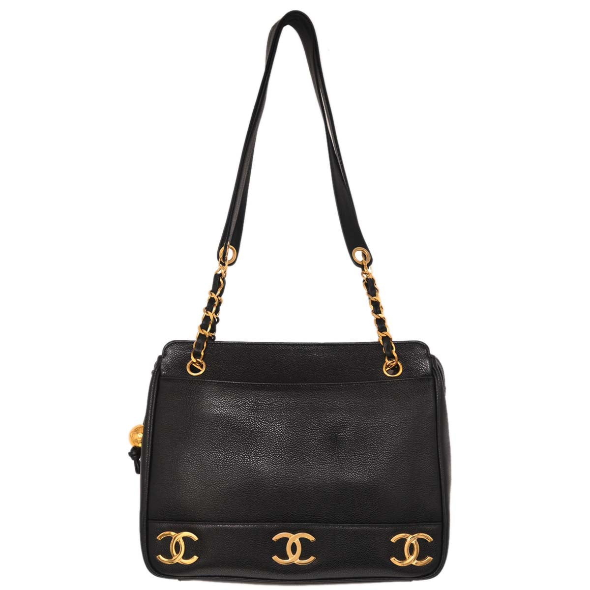 Chanel Black Caviar Skin Triple CC Shoulder Tote Bag