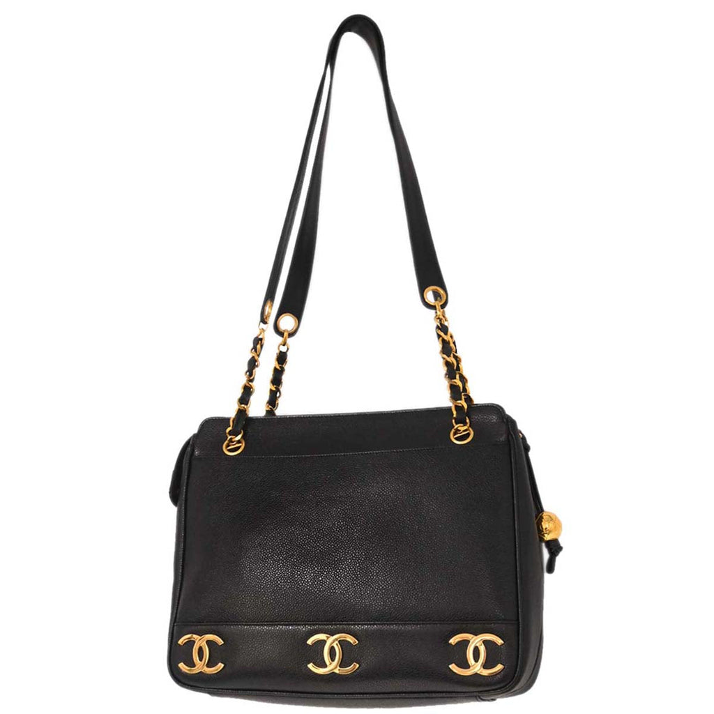 Chanel Black Caviar Skin Triple CC Shoulder Tote Bag