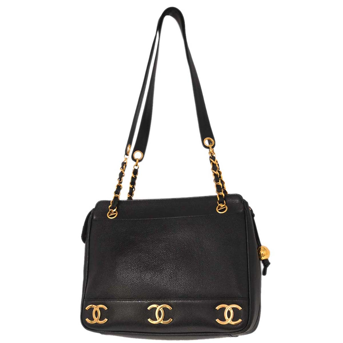 Chanel Black Caviar Skin Triple CC Shoulder Tote Bag