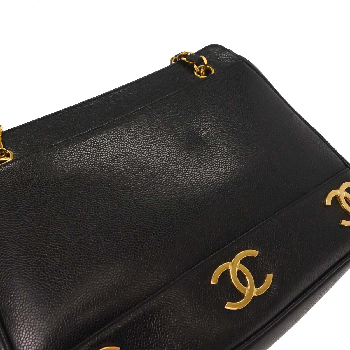 Chanel Black Caviar Skin Triple CC Shoulder Tote Bag