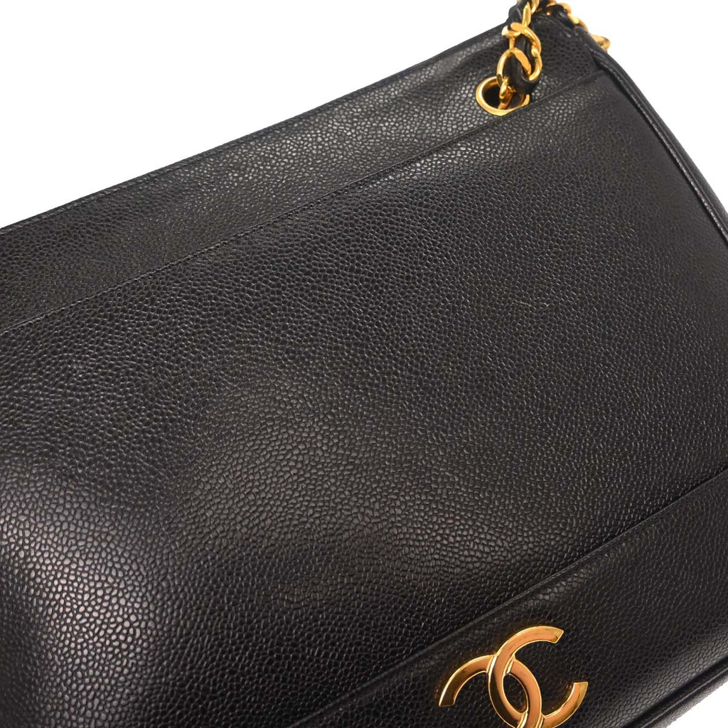 Chanel Black Caviar Skin Triple CC Shoulder Tote Bag