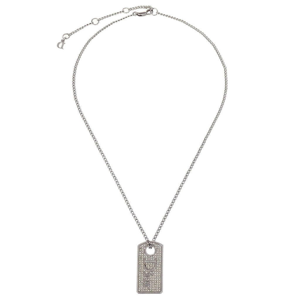 Christian Dior Necklace Pendant Silver Rhinestone