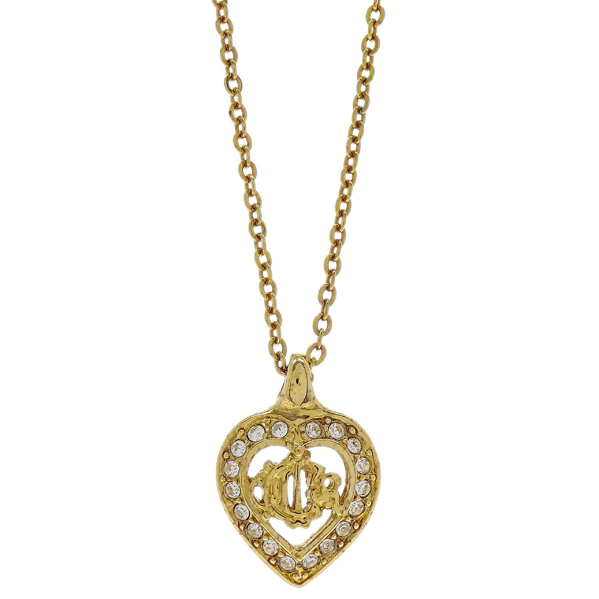 Christian Dior Necklace Pendant Gold Rhinestone