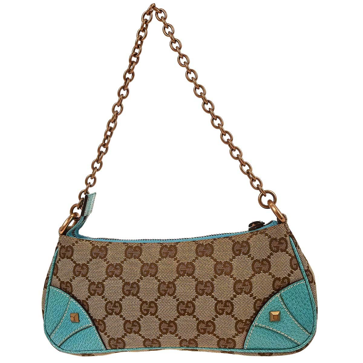 Gucci Beige Blue Canvas GG Chain Handbag