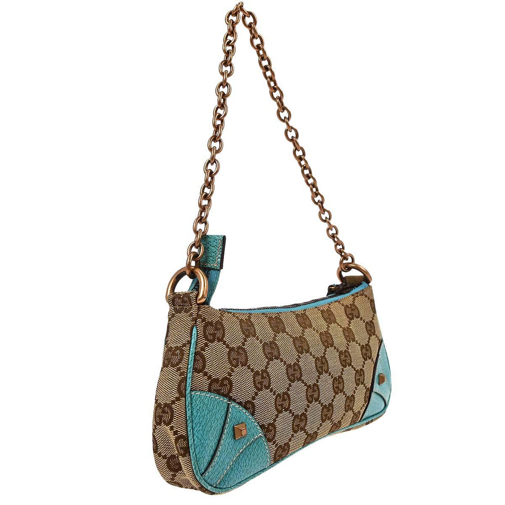Gucci Beige Blue Canvas GG Chain Handbag