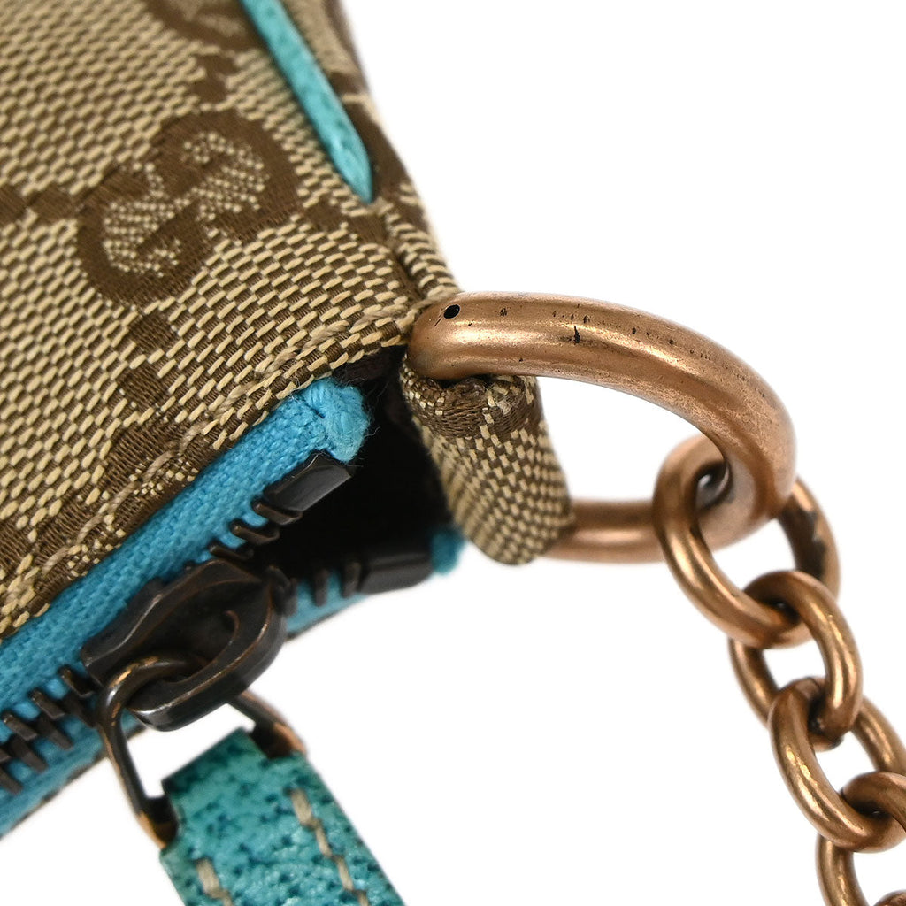 Gucci Beige Blue Canvas GG Chain Handbag