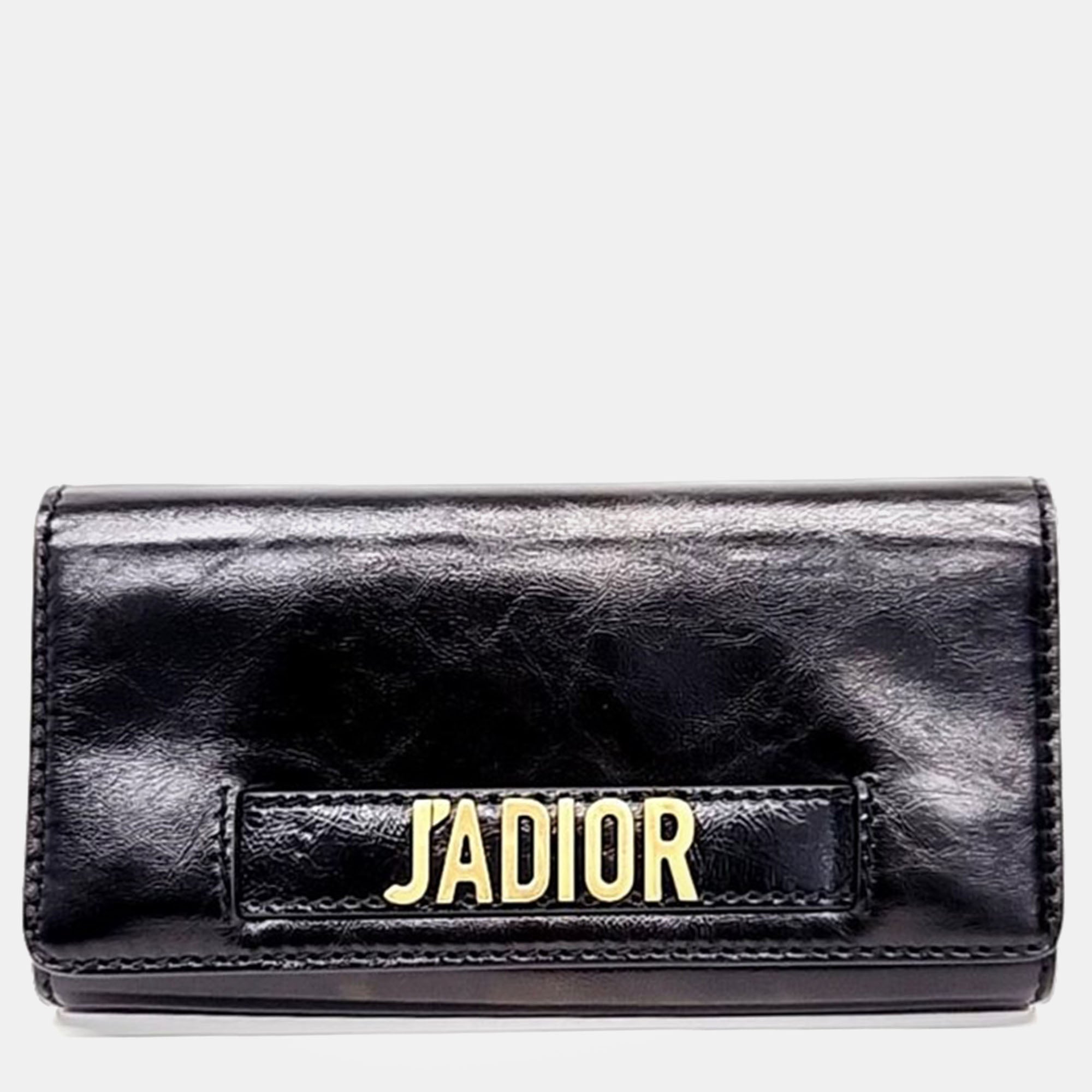 Black Leather J'Adior Mini Chain Crossbody Bag