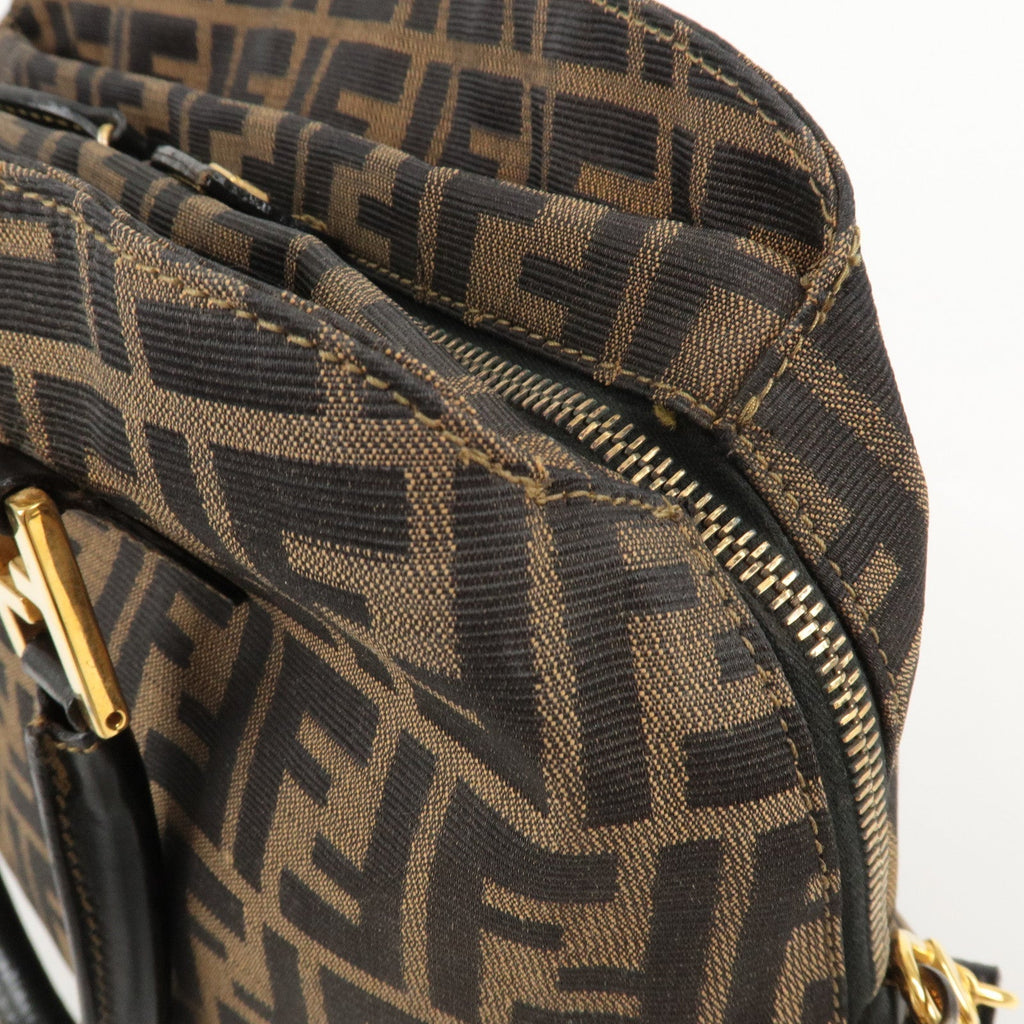 FENDI Zucca Canvas Leather 2Way Shoulder Bag Brown Black 14968
