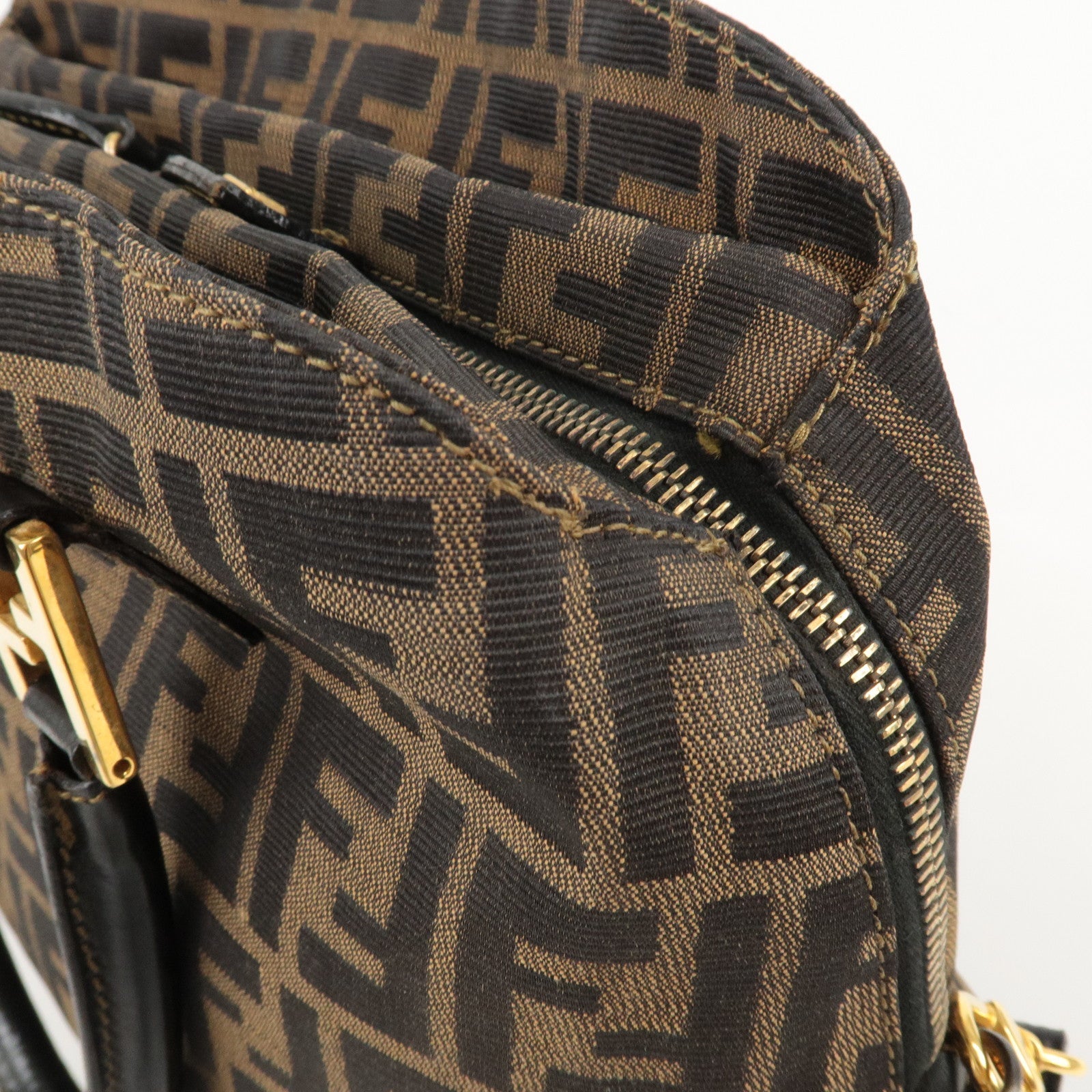 FENDI Zucca Canvas Leather 2Way Shoulder Bag Brown Black 14968