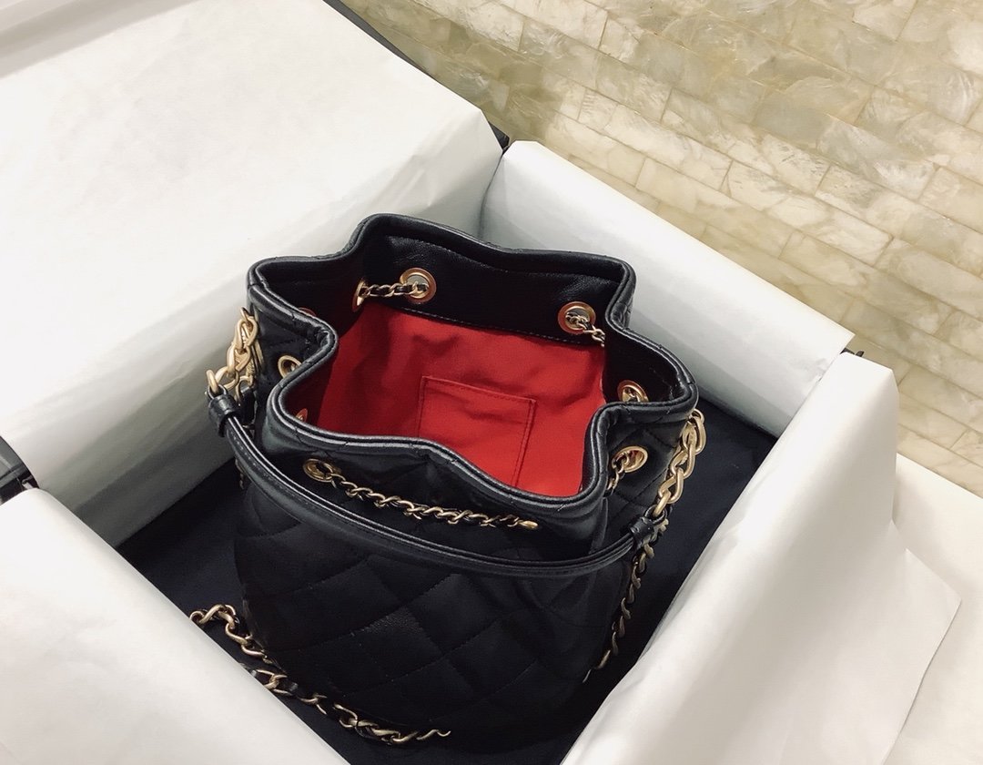 Chanel Classic Bucket Bag Gold Toned Hardware Black For Women 7.8in/20cm