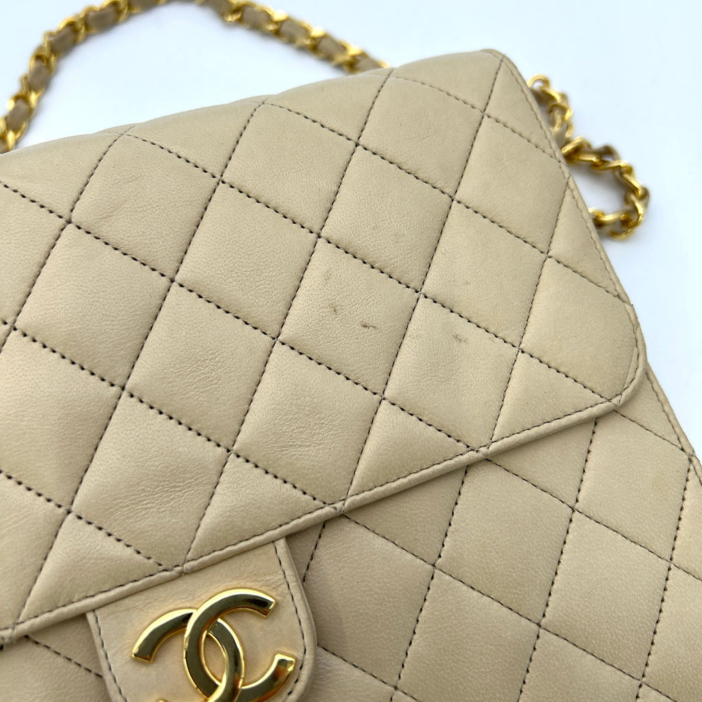 Chanel Beige Gold Lambskin Matelasse Shoulder Bag ch88101cd