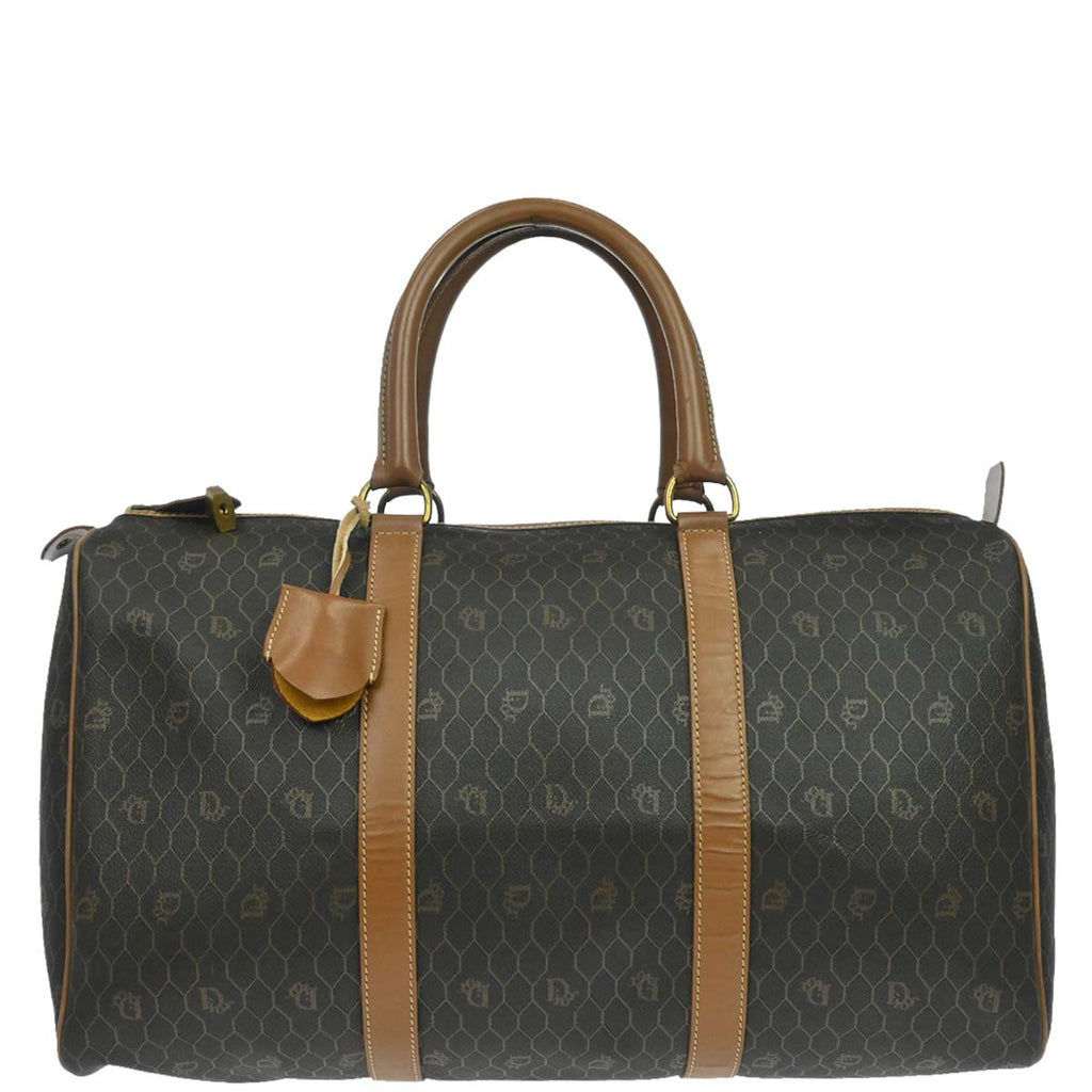Christian Dior Black Brown Honeycomb Duffle Handbag
