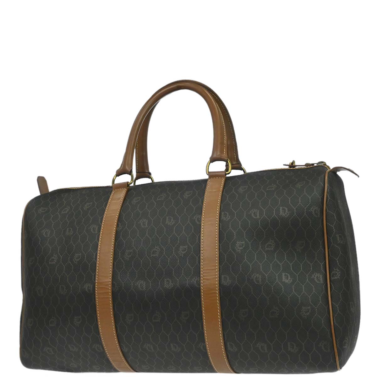 Christian Dior Black Brown Honeycomb Duffle Handbag