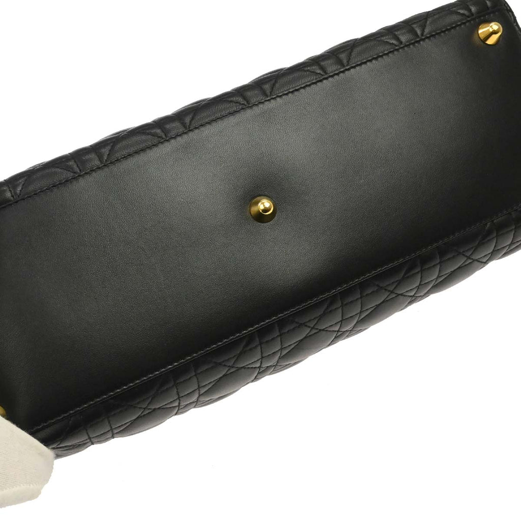 Christian Dior Black Lambskin Large Lady Dior Cannage 2way Shoulder Handbag